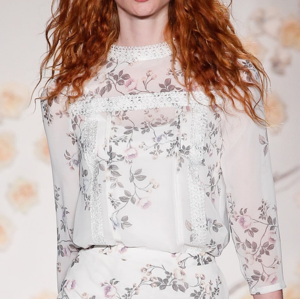 LC Lauren Conrad Runway Lace Trim Floral Sheer Top